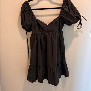 Amanda Uprichard Black Puff Sleeve Mini Dress